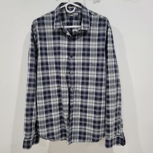 Express Men's Blue and Gray Plaid Shirt / Fitted / Size XL